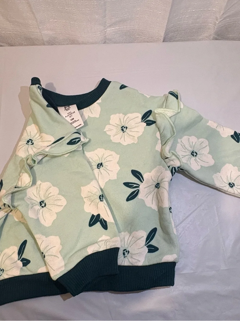 Kids Floral Mint & Dark Green Matching Set - Long Sleeve Top and Leggings